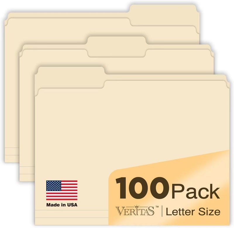 WritePads Manila File Folders 100-Pack Letter Size 8.5" x 11" Manilla Folder with 1/3-Cut Tabs Durable Pressboard Folders for Hanging Files, Office, School, Home, Business Filing Supplies Made in USA (Classic) - Image 1